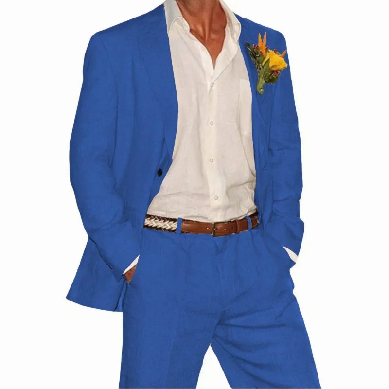 Linen Suit 2 Pieces Blazer and Pants Set Tailored Suits Men's Suit for Wedding Groomsmen for Summer Beach Suits for Men - Image 9
