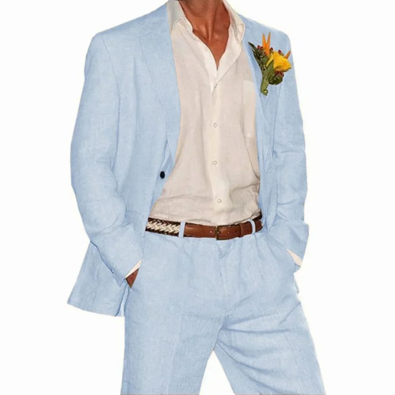 Linen Suit 2 Pieces Blazer and Pants Set Tailored Suits Men's Suit for Wedding Groomsmen for Summer Beach Suits for Men - Image 10