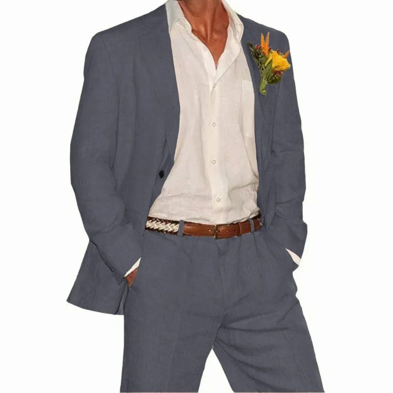 Linen Suit 2 Pieces Blazer and Pants Set Tailored Suits Men's Suit for Wedding Groomsmen for Summer Beach Suits for Men - Image 11