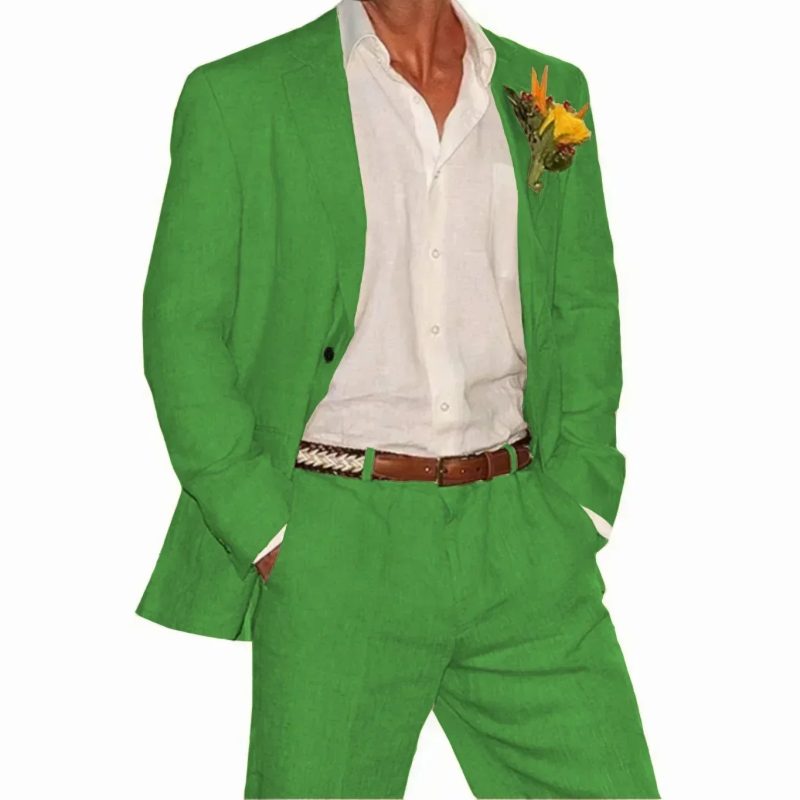 Linen Suit 2 Pieces Blazer and Pants Set Tailored Suits Men's Suit for Wedding Groomsmen for Summer Beach Suits for Men - Image 12