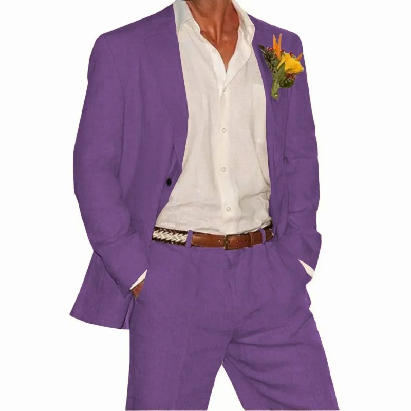 Linen Suit 2 Pieces Blazer and Pants Set Tailored Suits Men's Suit for Wedding Groomsmen for Summer Beach Suits for Men - Image 14