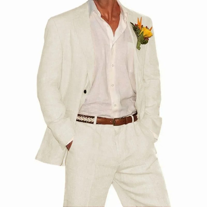 Linen Suit 2 Pieces Blazer and Pants Set Tailored Suits Men's Suit for Wedding Groomsmen for Summer Beach Suits for Men - Image 16