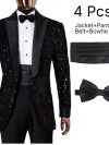 Shining Sequins Prom Men Suits Tuxedo Slim Fit Peak Lapel Luxury Blazer with Pants 4 Pcs Tailored Groom Wedding Party Suit