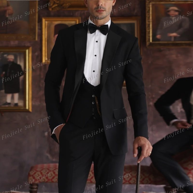 New Black Men Business Suit 3 Piece Set Groom Groomsman Wedding Party Prom Special Occasions Male Tuxedo Jacket Pants Vest 01