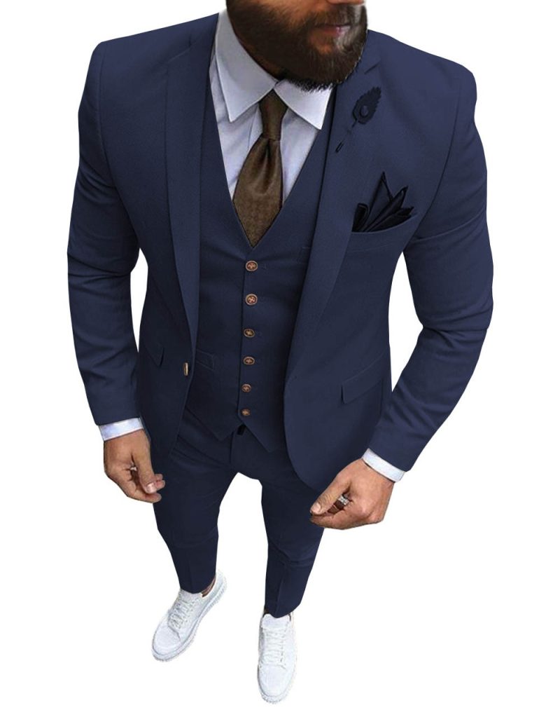 New Pink Men's 3 Pieces Suit Formal Business Notch Lapel Slim Fit Tuxedos Best Man Blazer For Wedding(Blazer+Vest+Pants) - Image 3