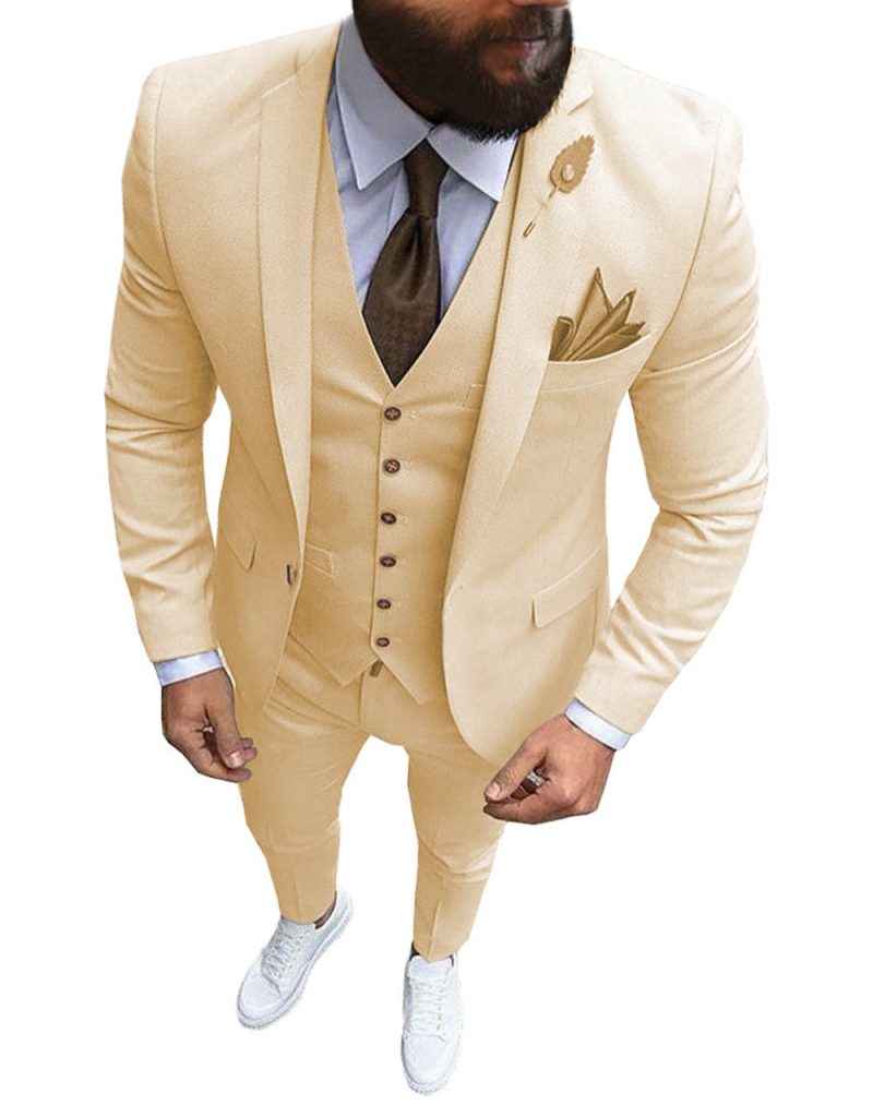 New Pink Men's 3 Pieces Suit Formal Business Notch Lapel Slim Fit Tuxedos Best Man Blazer For Wedding(Blazer+Vest+Pants) - Image 7