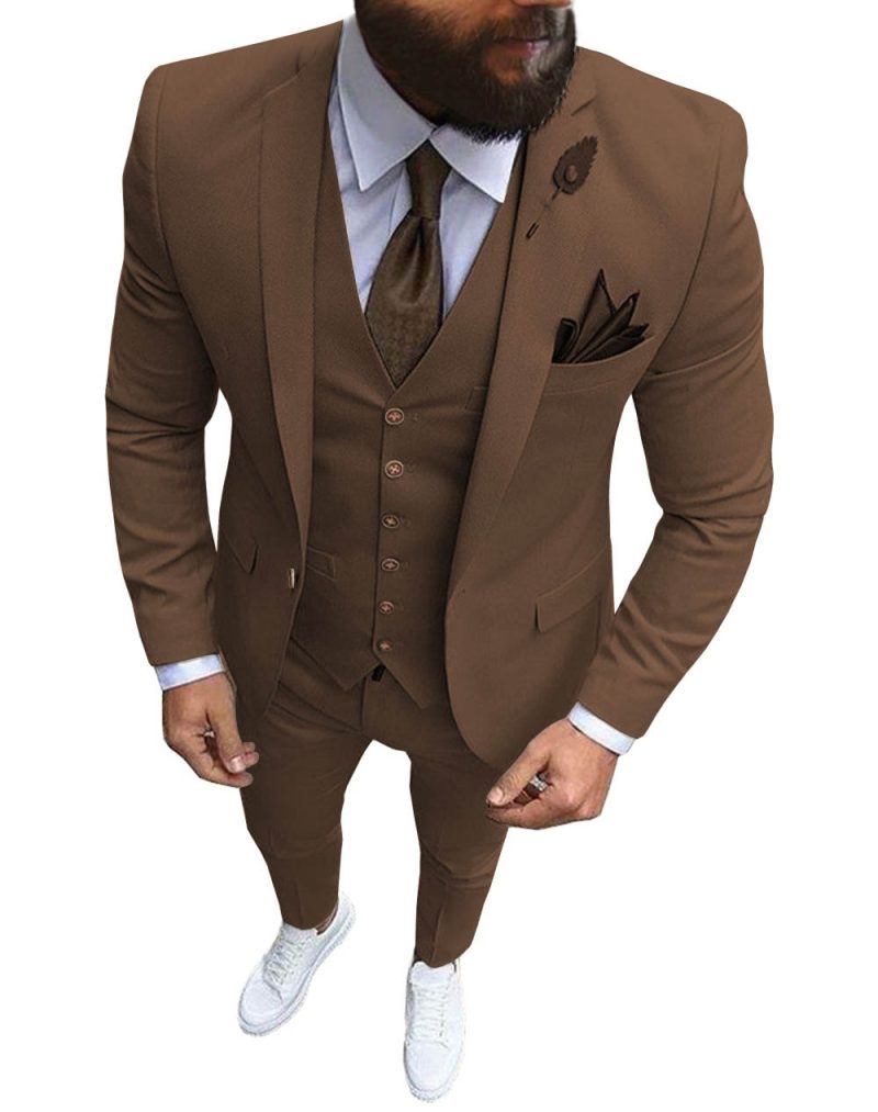 New Pink Men's 3 Pieces Suit Formal Business Notch Lapel Slim Fit Tuxedos Best Man Blazer For Wedding(Blazer+Vest+Pants) - Image 14