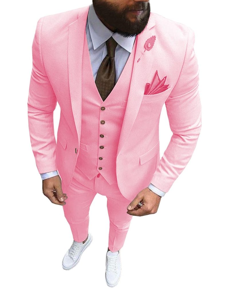 New Pink Men's 3 Pieces Suit Formal Business Notch Lapel Slim Fit Tuxedos Best Man Blazer For Wedding(Blazer+Vest+Pants) - Image 20