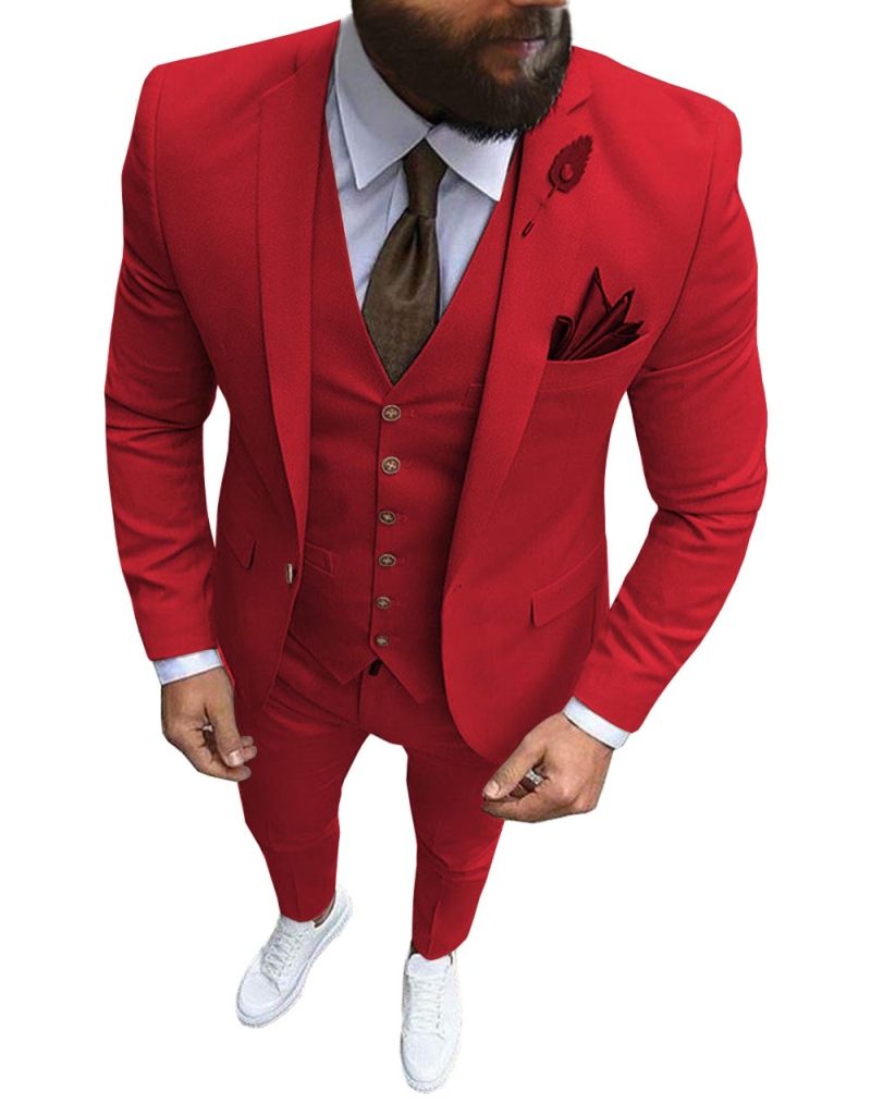New Pink Men's 3 Pieces Suit Formal Business Notch Lapel Slim Fit Tuxedos Best Man Blazer For Wedding(Blazer+Vest+Pants) - Image 22