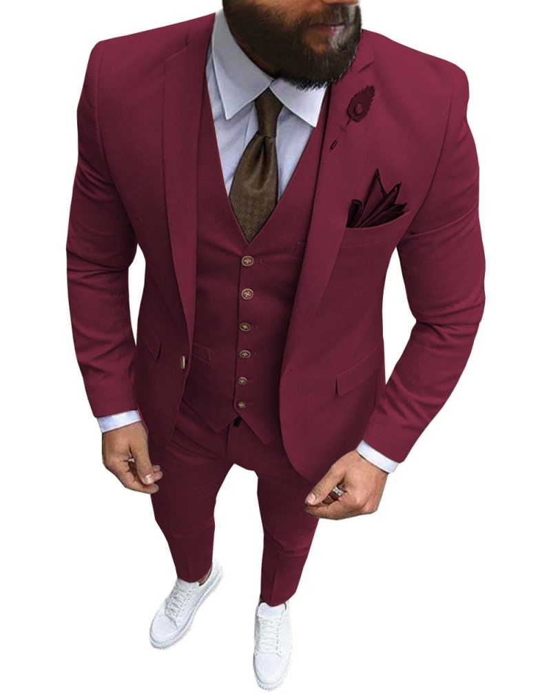 New Pink Men's 3 Pieces Suit Formal Business Notch Lapel Slim Fit Tuxedos Best Man Blazer For Wedding(Blazer+Vest+Pants) - Image 26