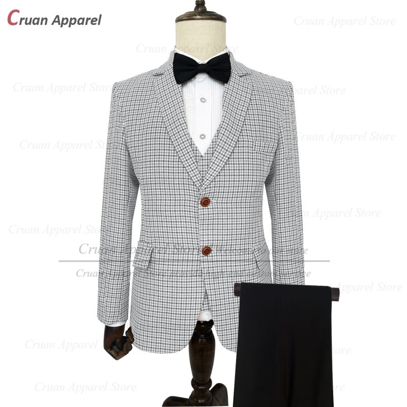 Classic Brown Suit Sets For Men Fashion Checkered Blazer Vest Pants 3 Pieces Formal Party Tailor-made Elegant Slim Fit Costumes - Image 9