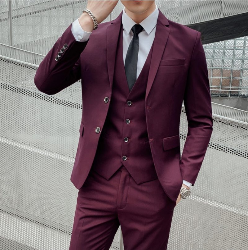 High-End Brand Solid Color Formal Business Office Suit Blazer Vest Pants Three-Piece Set for Groom Wedding Show Dress Party - Image 3