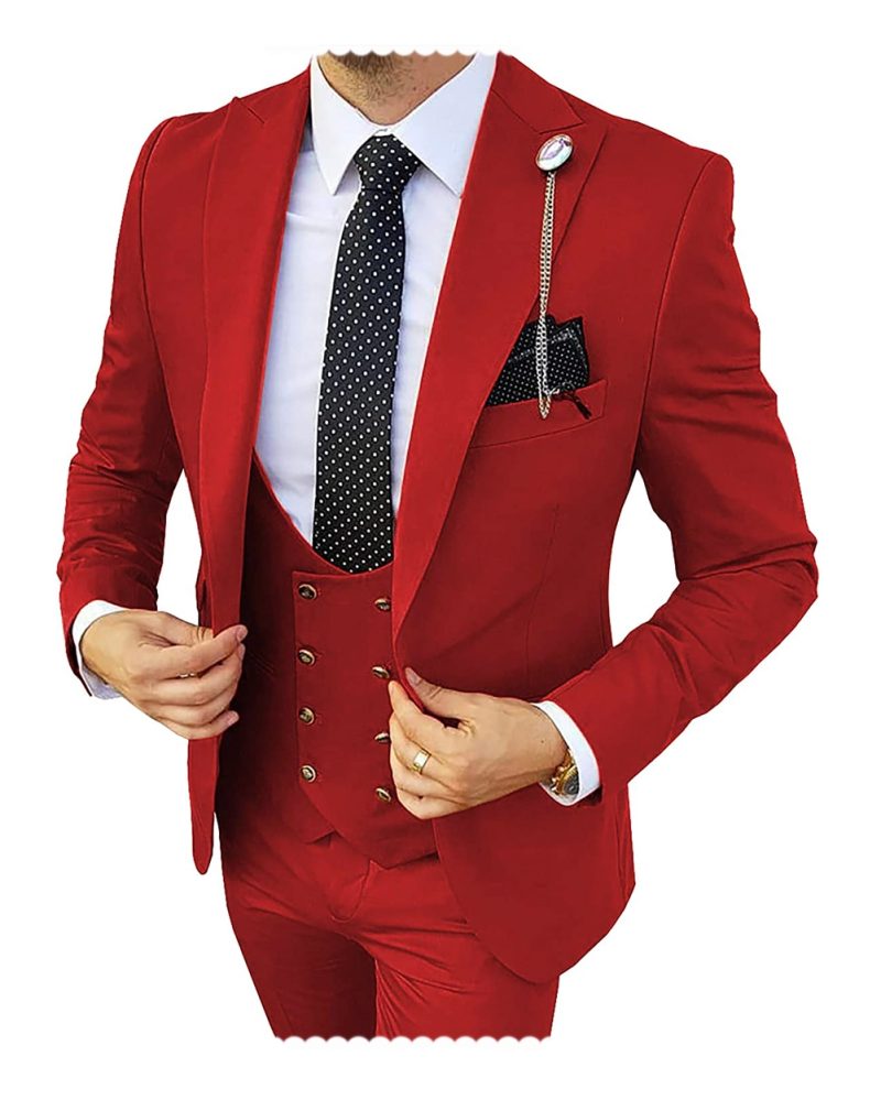 Fashion Formal Men's Suits 3 Pieces Tuxedos Slim Fit Business Groom Champagne Tuxedos Wedding Suit (Blazer+Pants+Vest) - Image 2