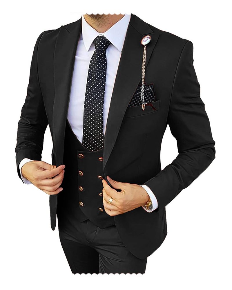 Fashion Formal Men's Suits 3 Pieces Tuxedos Slim Fit Business Groom Champagne Tuxedos Wedding Suit (Blazer+Pants+Vest) - Image 3