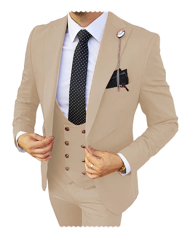 Fashion Formal Men's Suits 3 Pieces Tuxedos Slim Fit Business Groom Champagne Tuxedos Wedding Suit (Blazer+Pants+Vest) - Image 7