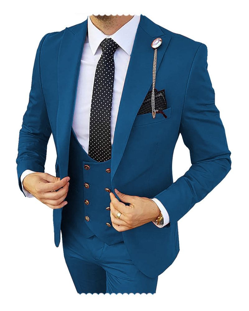 Fashion Formal Men's Suits 3 Pieces Tuxedos Slim Fit Business Groom Champagne Tuxedos Wedding Suit (Blazer+Pants+Vest) - Image 9