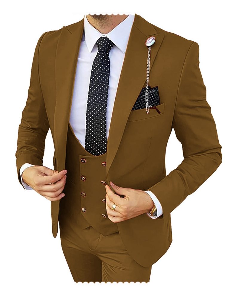 Fashion Formal Men's Suits 3 Pieces Tuxedos Slim Fit Business Groom Champagne Tuxedos Wedding Suit (Blazer+Pants+Vest) - Image 11