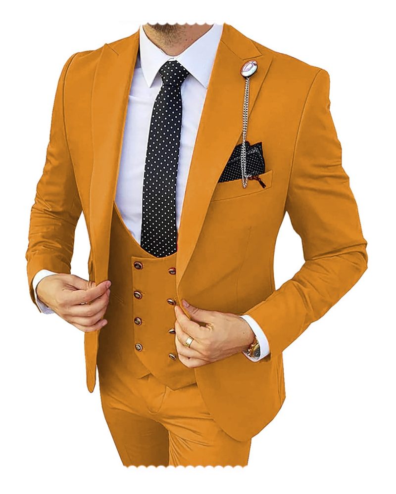 Fashion Formal Men's Suits 3 Pieces Tuxedos Slim Fit Business Groom Champagne Tuxedos Wedding Suit (Blazer+Pants+Vest) - Image 12