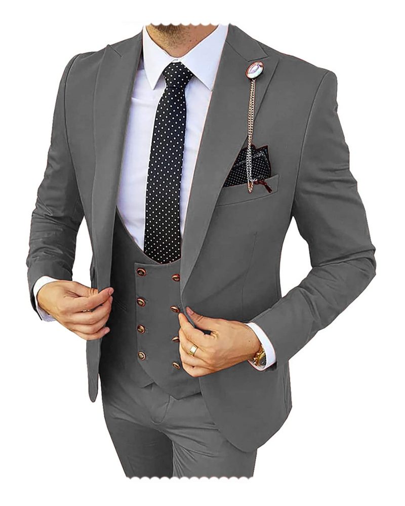 Fashion Formal Men's Suits 3 Pieces Tuxedos Slim Fit Business Groom Champagne Tuxedos Wedding Suit (Blazer+Pants+Vest) - Image 13