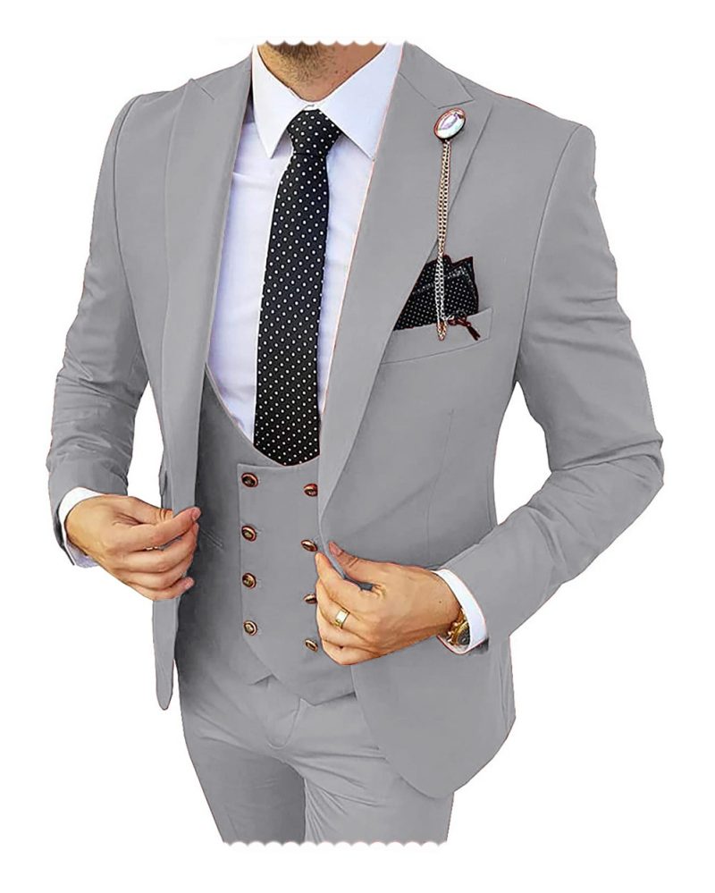 Fashion Formal Men's Suits 3 Pieces Tuxedos Slim Fit Business Groom Champagne Tuxedos Wedding Suit (Blazer+Pants+Vest) - Image 16