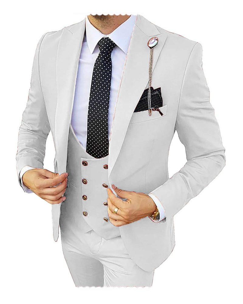 Fashion Formal Men's Suits 3 Pieces Tuxedos Slim Fit Business Groom Champagne Tuxedos Wedding Suit (Blazer+Pants+Vest) - Image 23
