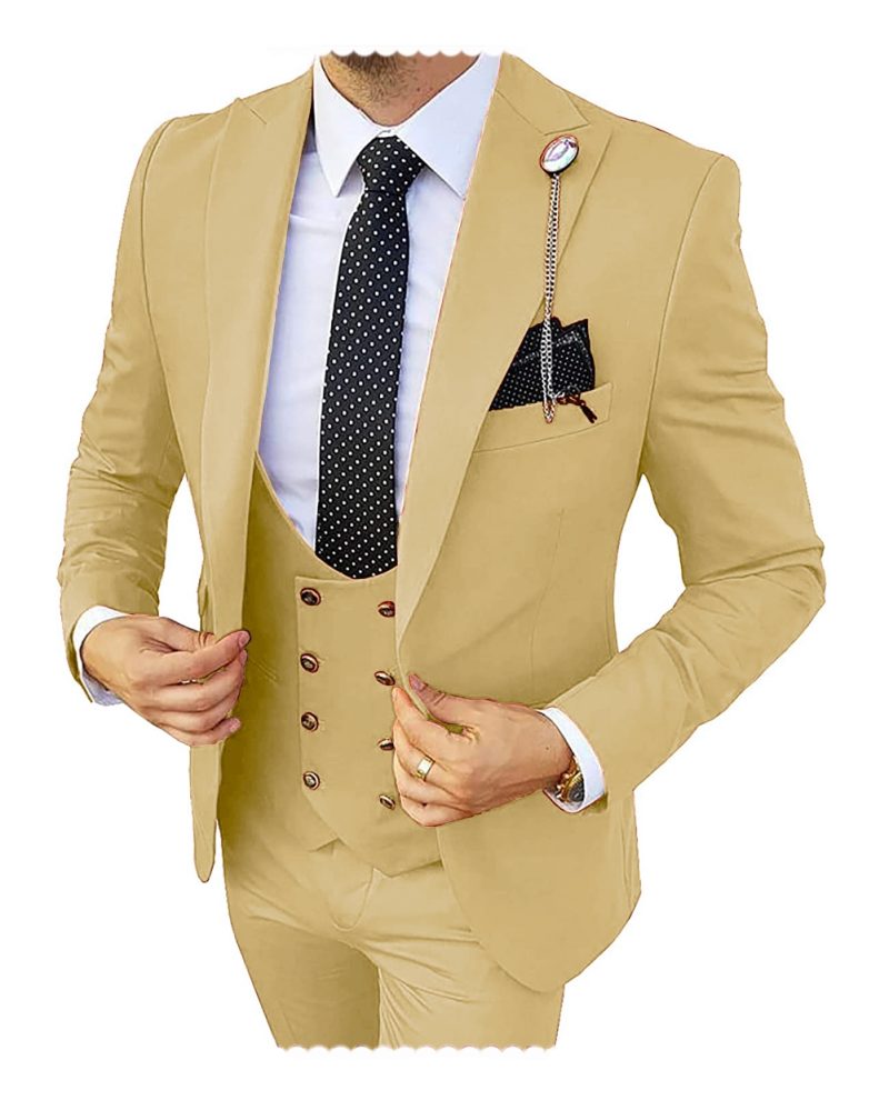 Fashion Formal Men's Suits 3 Pieces Tuxedos Slim Fit Business Groom Champagne Tuxedos Wedding Suit (Blazer+Pants+Vest) - Image 26